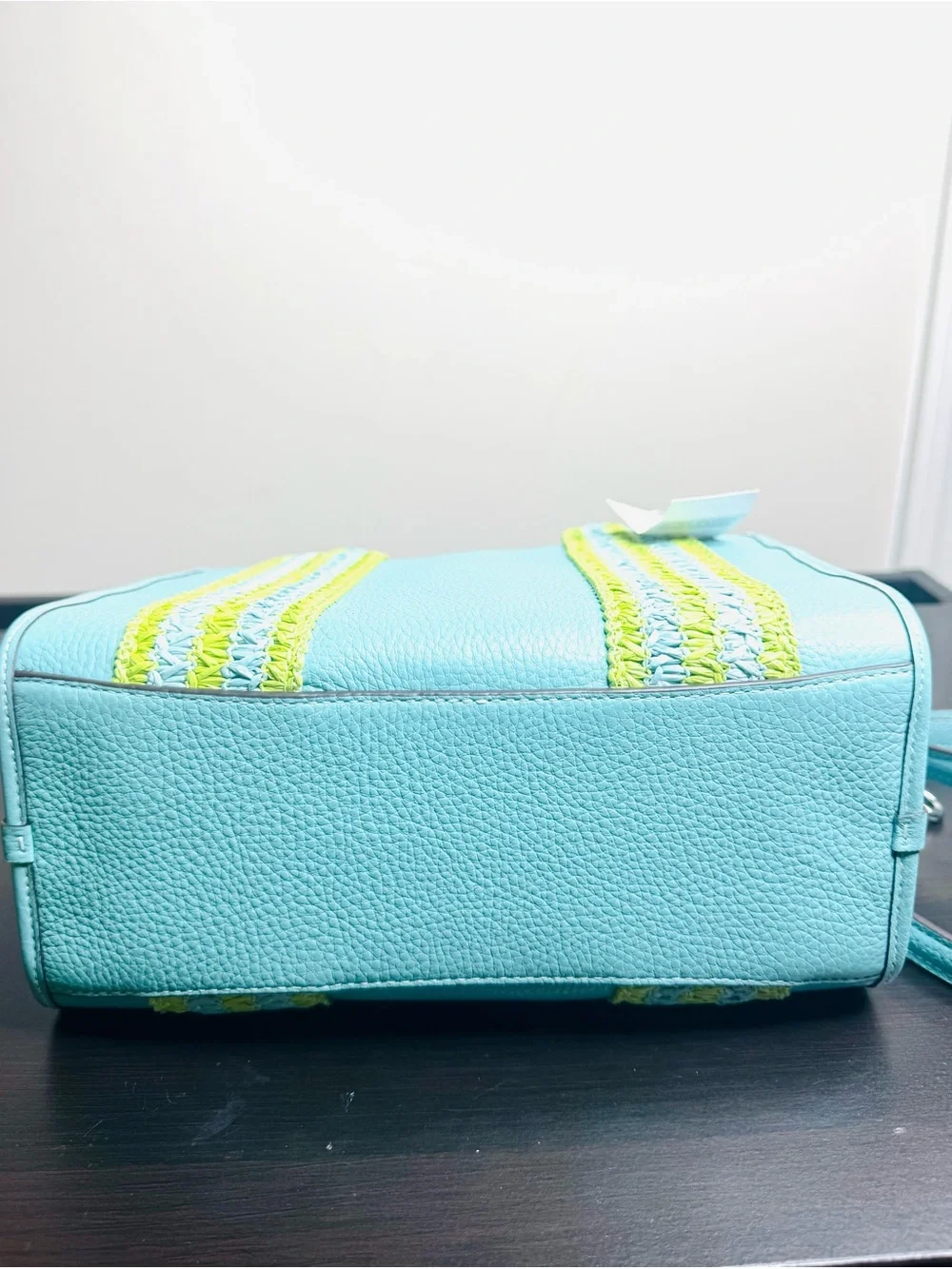 Coach Smith Tote Bag 24 Light Turquoise  straw webbing New NWT